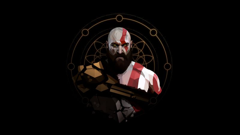 Kratos, Minimalist, God of War, Black background, Low poly, Wallpaper