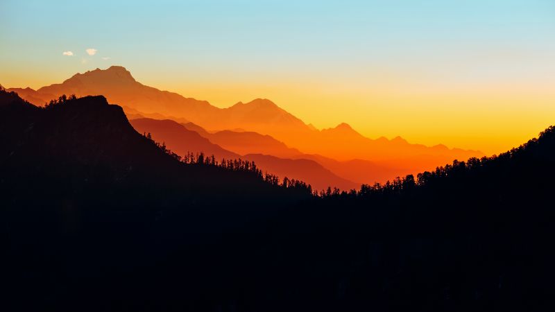 Mountains, Nepal, Himalayas, Silhouette, Sunset, Layers, Wallpaper