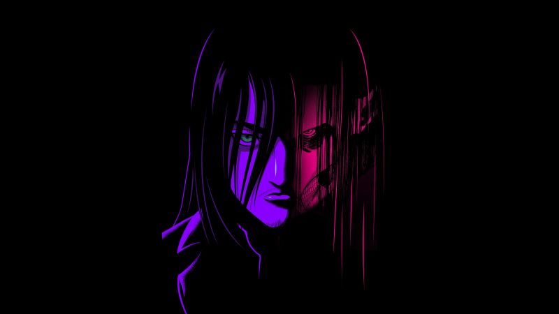 Eren Yeager, Aesthetic anime, Attack on Titan, 5K, Shingeki no Kyojin, Black background, Neon art, Wallpaper