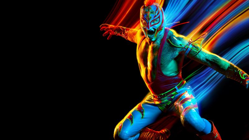 WWE 2K22, Rey Mysterio, PC Games, Black background, PlayStation 5, PlayStation 4, Xbox One, Xbox Series X and Series S, Wallpaper