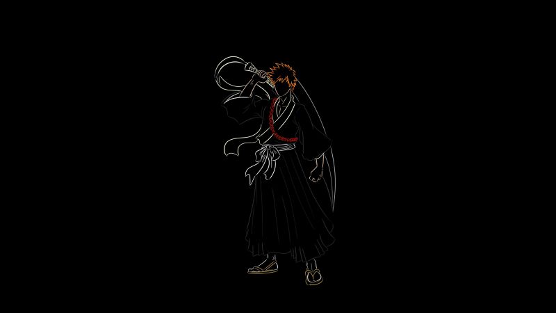 Ichigo Kurosaki, Black background, 5K, Bleach, Minimalist, Wallpaper