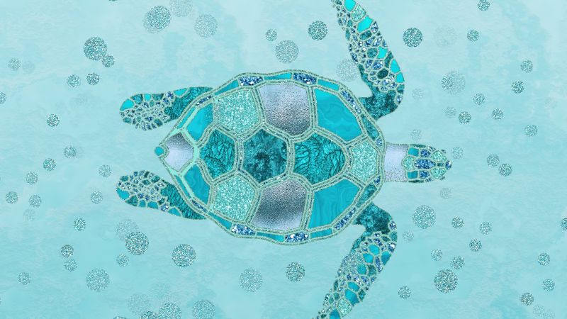 Turtle, Turquoise background, Aqua background, Sea Turtle, Glitter background, Aesthetic, Wallpaper
