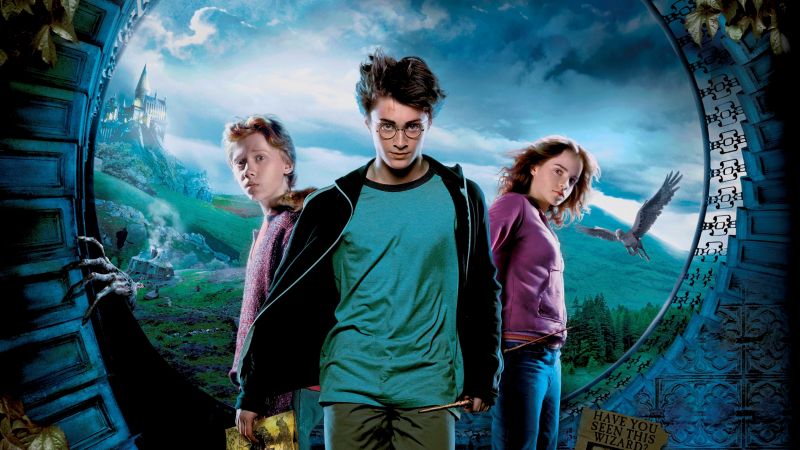 Harry Potter and the Prisoner of Azkaban, Daniel Radcliffe as Harry Potter, Emma Watson as Hermione Granger, Ron Weasley, Wallpaper