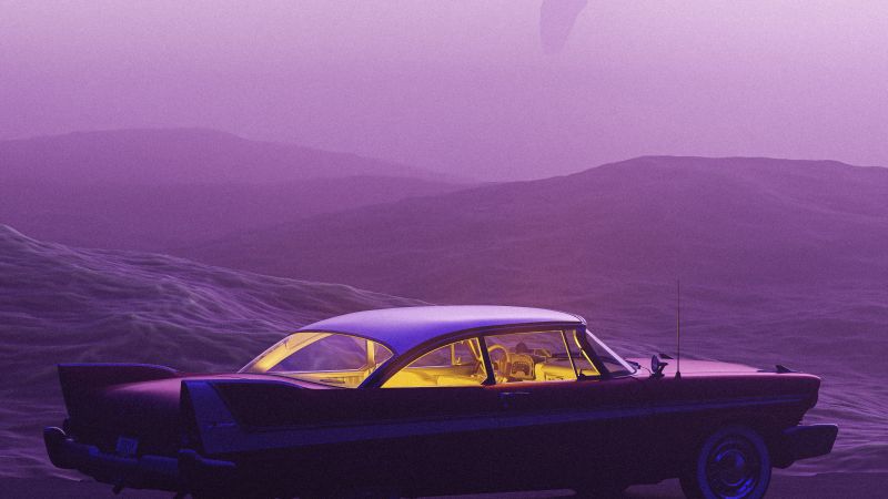 Surreal, Classic cars, Retro style, Purple background, Purple aesthetic, Pastel purple, Wallpaper