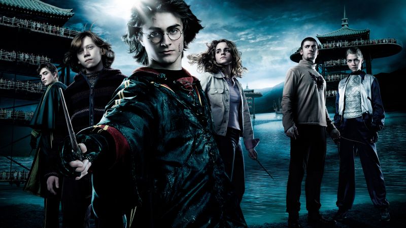 Harry Potter and the Goblet of Fire, Daniel Radcliffe as Harry Potter, Emma Watson as Hermione Granger, Ron Weasley, 5K, 8K, Wallpaper