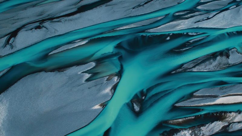 Braided river, Aerial view, Aoraki Mount Cook National Park, New Zealand, Turquoise background, River Stream, HONOR Magic Vs, Stock, Southern Alps, Wallpaper