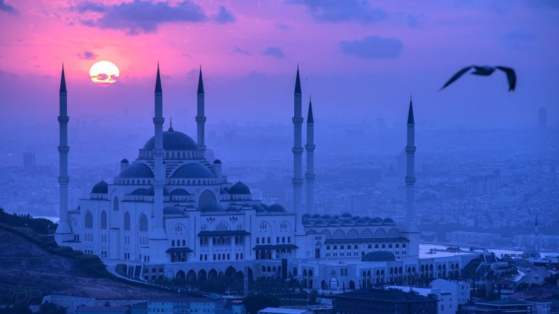 Blue Mosque, Turkey, Istanbul, Sunset, Sultan Ahmed Mosque, Ancient architecture, 5K, Sunset, Islamic, Arab, Spiritual, Wallpaper