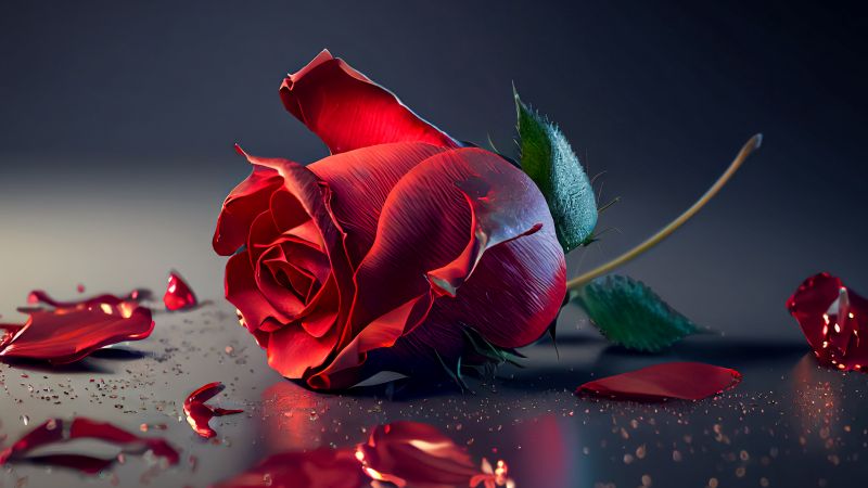 Rose flower, Red Rose, Rose Petals, AI art, 5K, Wallpaper