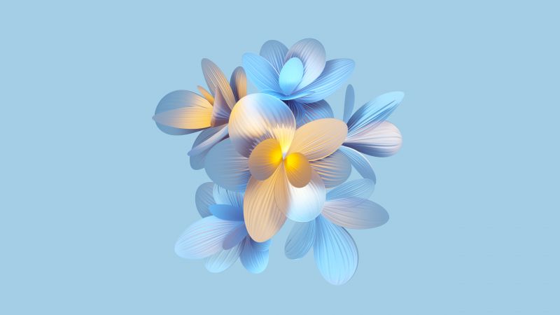 Abstract flower, Floral designs, Cyan, Pastel blue, 5K, Stock, Honor, Wallpaper