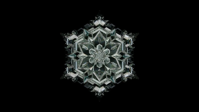 Crystal, Black background, Snowflake, Honor, Stock, 5K, Wallpaper