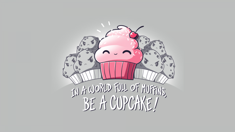 Muffins, Cupcake, Kawaii cupcake, Cute quotes, Pink, Grey background, 5K, 8K, Meme, Wallpaper