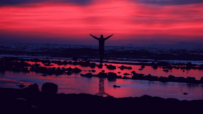 Mood, Sunset, Silhouette, Morocco, Beach, Red Sky, Dusk, 5K, Wallpaper