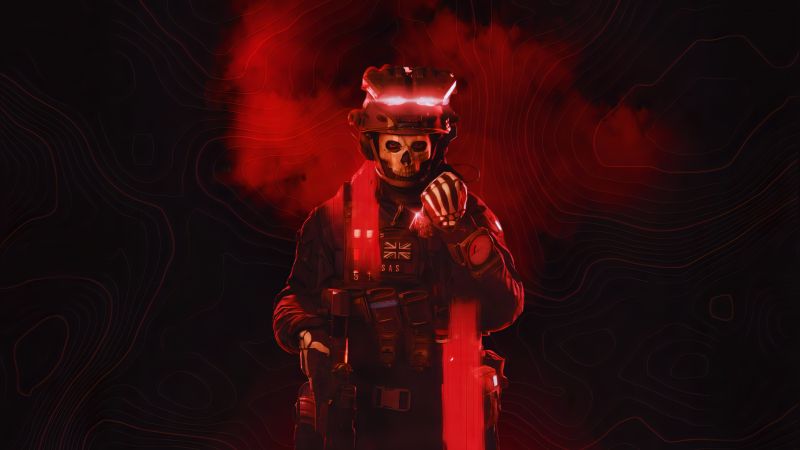 Ghost, Modern warfare 2, Call of Duty, 5K, 8K, Red background, Wallpaper