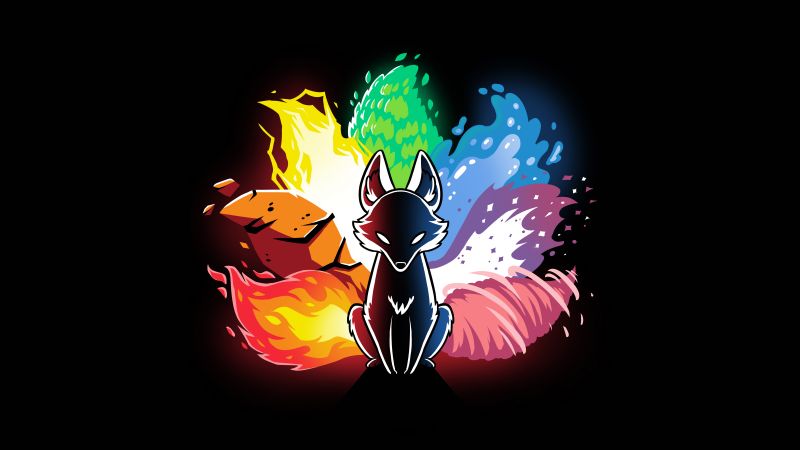 Kitsune, Fox spirit, Japanese, Elemental, 5K, 8K, Black background, Wallpaper