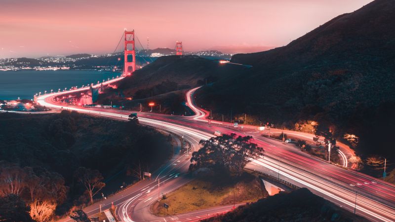 Golden Gate Bridge, Sunset, Traffic, San Francisco, USA, Wallpaper