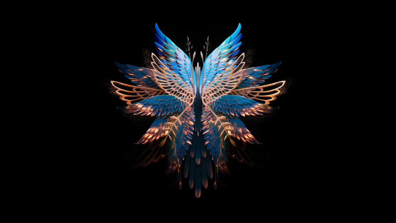 Abstract butterfly, Fold phone, Black background, Wallpaper
