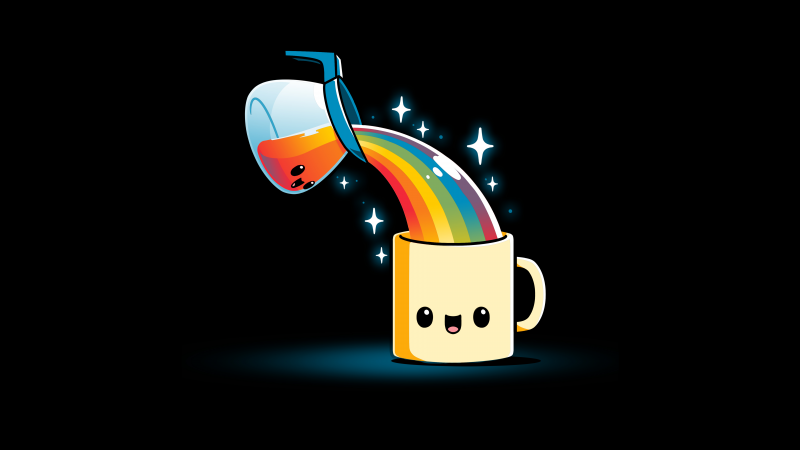 Rainbow, Coffee, Kawaii, Cute cups, Black background, 5K, 8K, Wallpaper