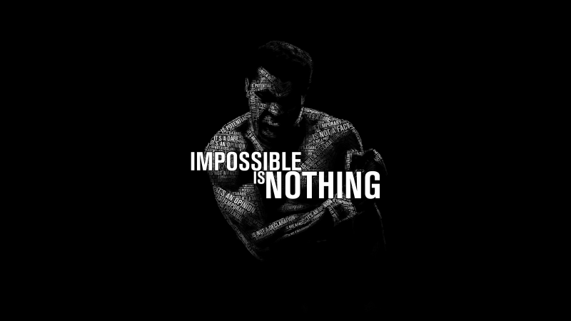 Muhammad Ali, Boxer, Nothing is Impossible, Black background, 5K, 8K, Popular quotes, Wallpaper