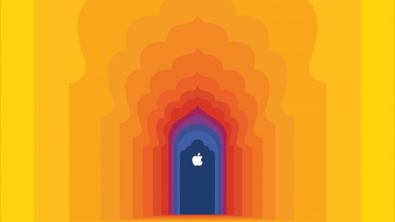 Apple logo, Apple store, India, Yellow background, Aesthetic, Wallpaper