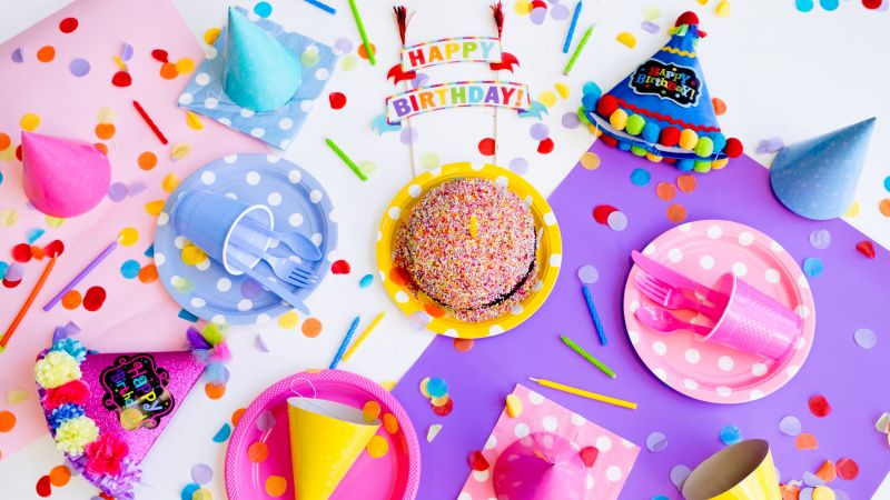 Happy Birthday, Birthday party, Birthday decoration, Cake, Colorful, 5K, Wallpaper