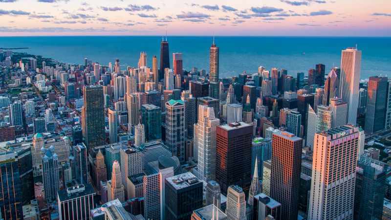 Skyline, Chicago, United States, Cityscape, Aerial view, Skyscrapers, Wallpaper