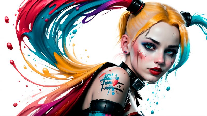 Harley Quinn, DC Superheroes, DC Comics, AI art, Colorful, Wallpaper