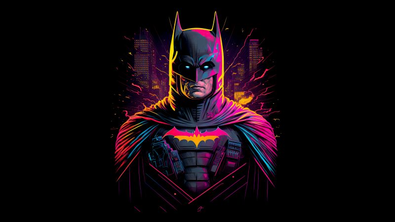 Batman, Neon art, Dark background, 5K, Wallpaper