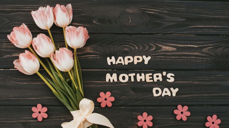 Happy Mother's Day, Wooden background, Tulips, Wallpaper