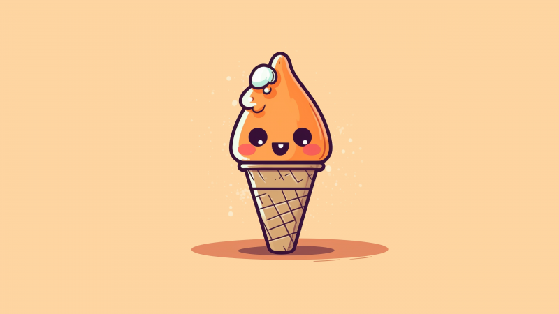 Kawaii ice cream, Cute face, Kawaii cartoon, 5K, Pastel orange, AI art, Wallpaper