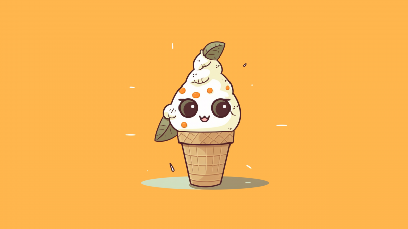 Kawaii ice cream, Cute face, Kawaii cartoon, 5K, Yellow background, Wallpaper