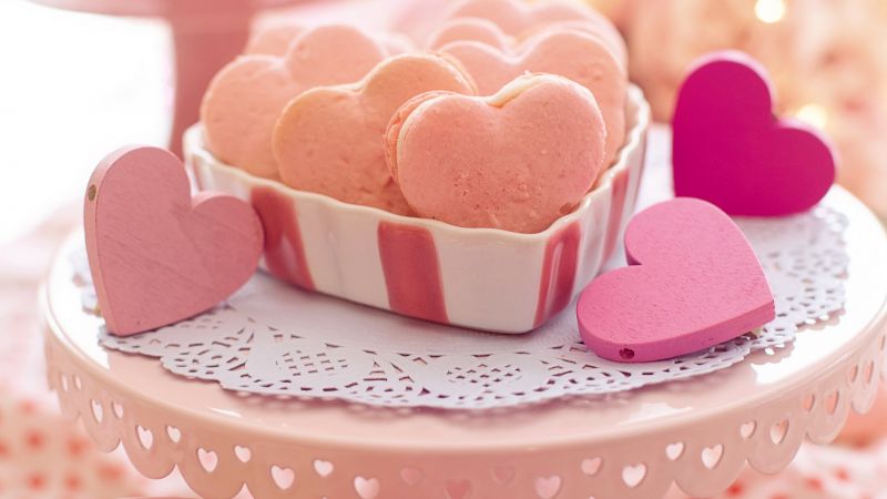 Love hearts, Pink hearts, Cookies, Bokeh, Wallpaper