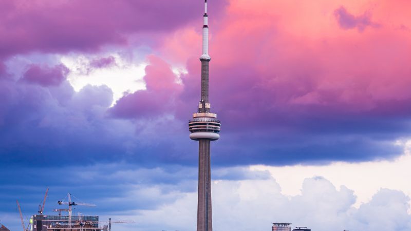 CN Tower, Tourist attraction, Toronto, Ontario, Pink clouds, Aesthetic, Wallpaper
