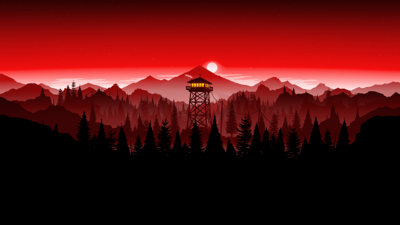 Firewatch, Red Sky, Mountains, Sunset, 5K, Wallpaper