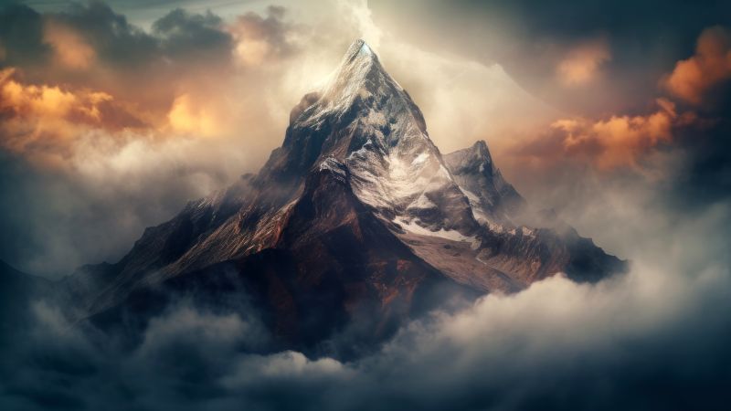 Mountain Peak, Alps, Clouds, 5K, 8K, AI art, Wallpaper