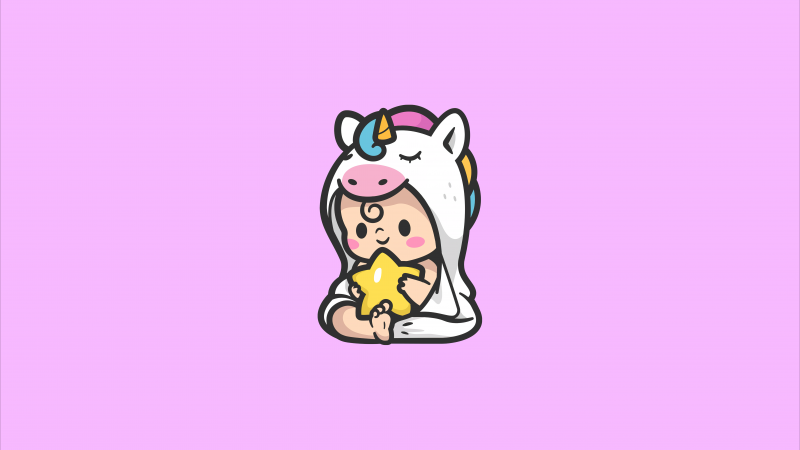 Cute baby, Unicorn costume, Pink background, Girly backgrounds, 5K, 8K, Wallpaper
