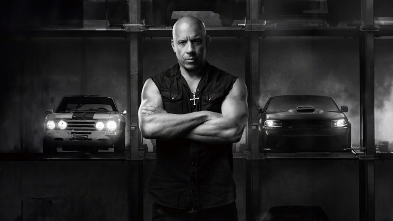 Vin Diesel as Dominic Toretto, Fast X, 2023 Movies, Monochrome, 5K, Wallpaper
