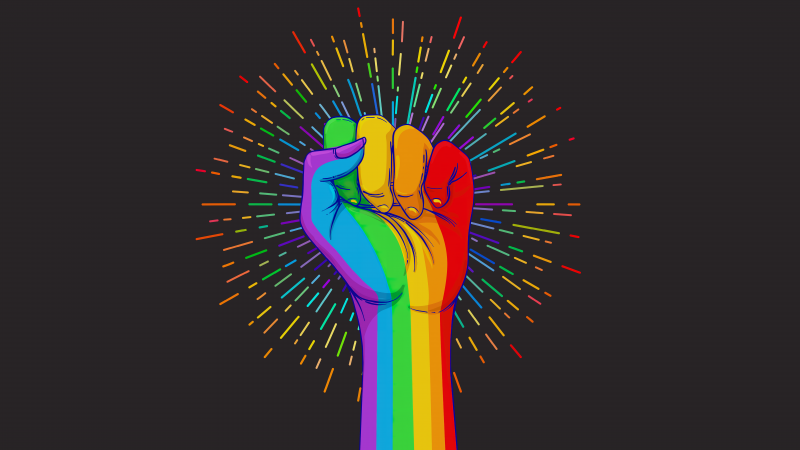 LGBTQ, Fist, Rainbow colors, Dark background