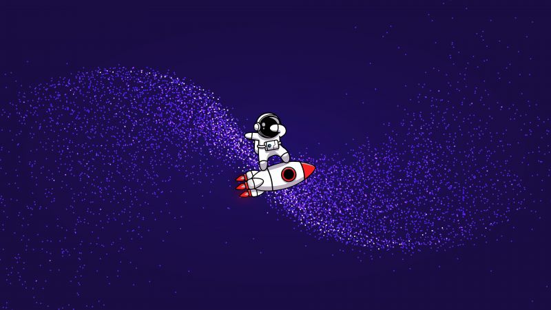 Astronaut, Rocket, Surreal, Indigo background, Purple background, Simple, Wallpaper