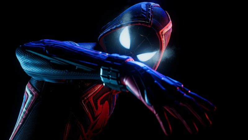 Spider-Man: Miles Morales, Black background, Spiderman, Wallpaper