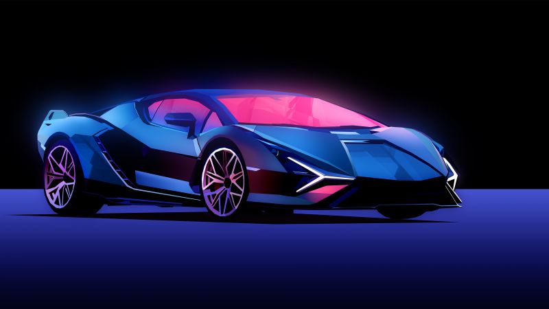 Lamborghini Sián FKP 37, Neon, AMOLED, Wallpaper