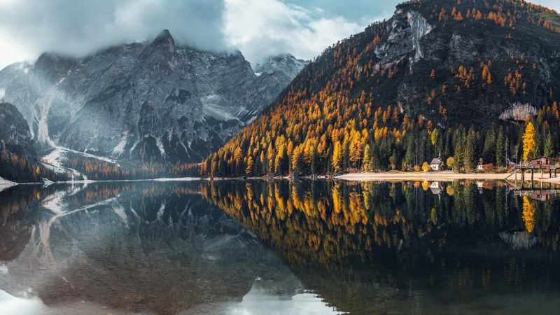 Pragser Wildsee, Lake, Italy, Trees, Landscape, Wallpaper