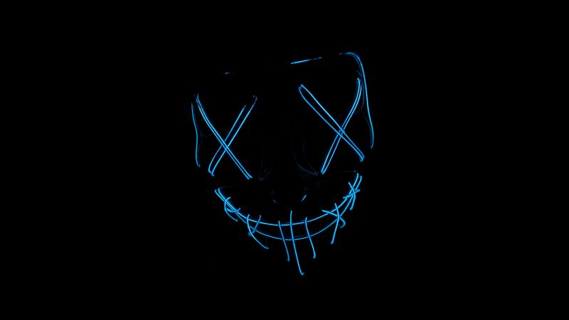LED mask, Glow in dark, Purge mask, Face Mask, Scary mask, Black background, 5K, 8K, Wallpaper