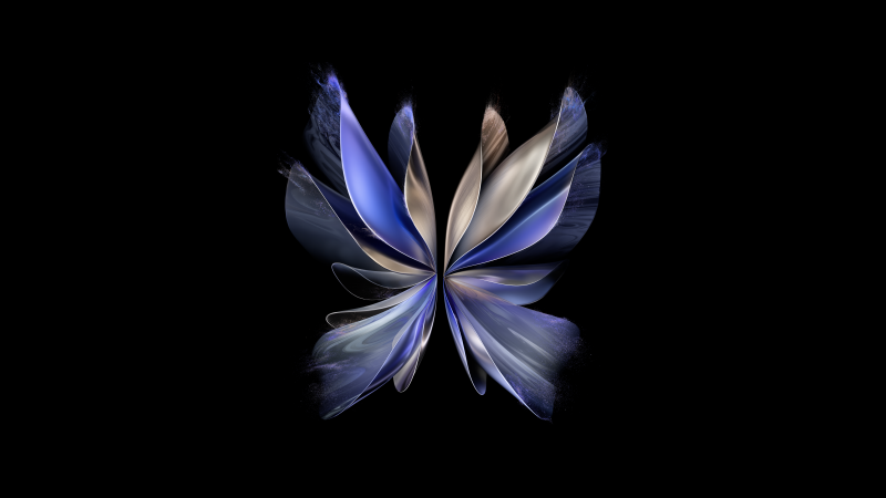 Vivo X Fold 2, AMOLED, Stock, 5K, Black background, Blue abstract, Wallpaper