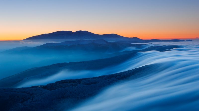 Mountains, Sunset, Foggy, Dusk, Stock, Huawei MediaPad, Mountain range, Dawn, Wallpaper