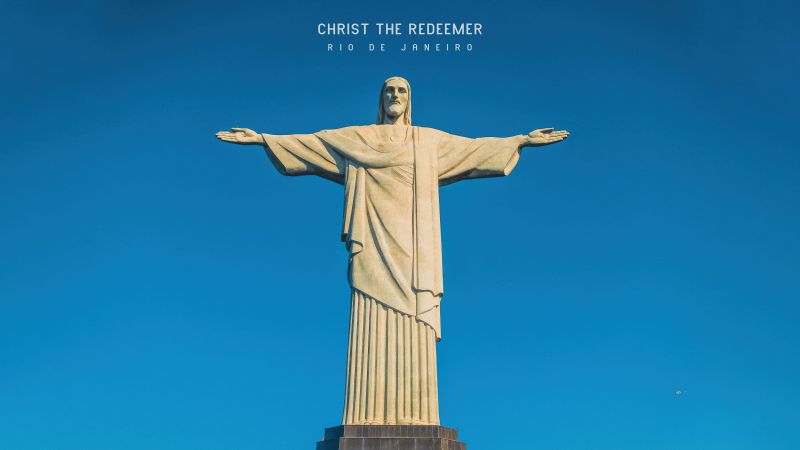 Christ the Redeemer, Statue, Rio de Janeiro, Jesus Christ, Brazil, 5K, Blue Sky, Wallpaper