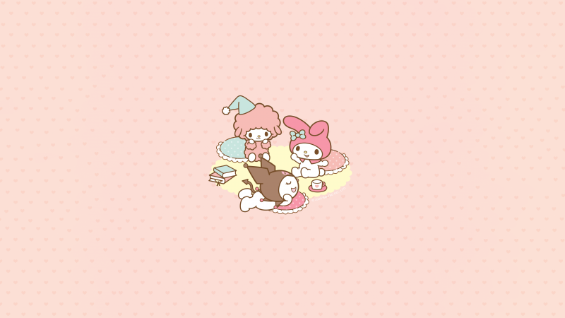 My Melody, Kuromi, My Sweet Piano, Cute cartoon, 8K, Peach background, Sanrio, Wallpaper