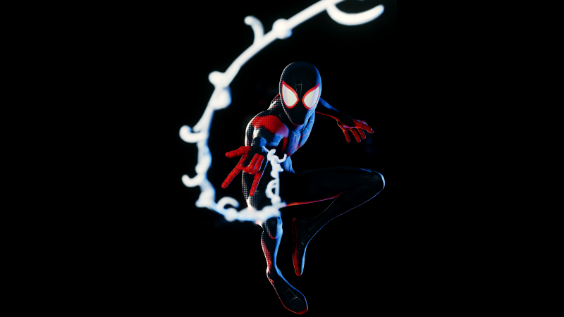 Marvel's Spider-Man: Miles Morales, Black background, 5K, Wallpaper
