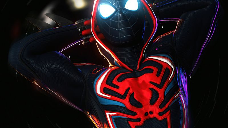 Marvel's Spider-Man: Miles Morales, Dark background, Spiderman, Wallpaper