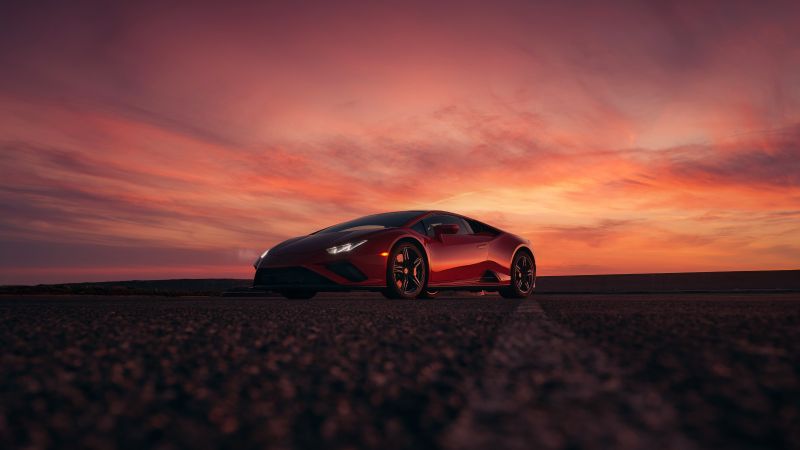 Lamborghini Huracan EVO RWD, Sunset, 5K, Wallpaper