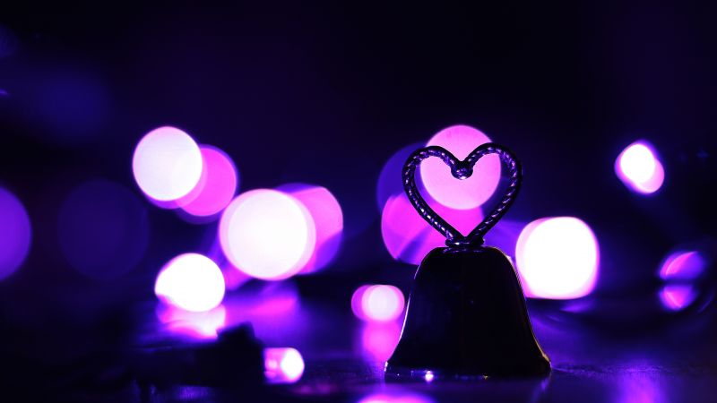 Love heart, Purple aesthetic, Bokeh Background, 5K, Wallpaper